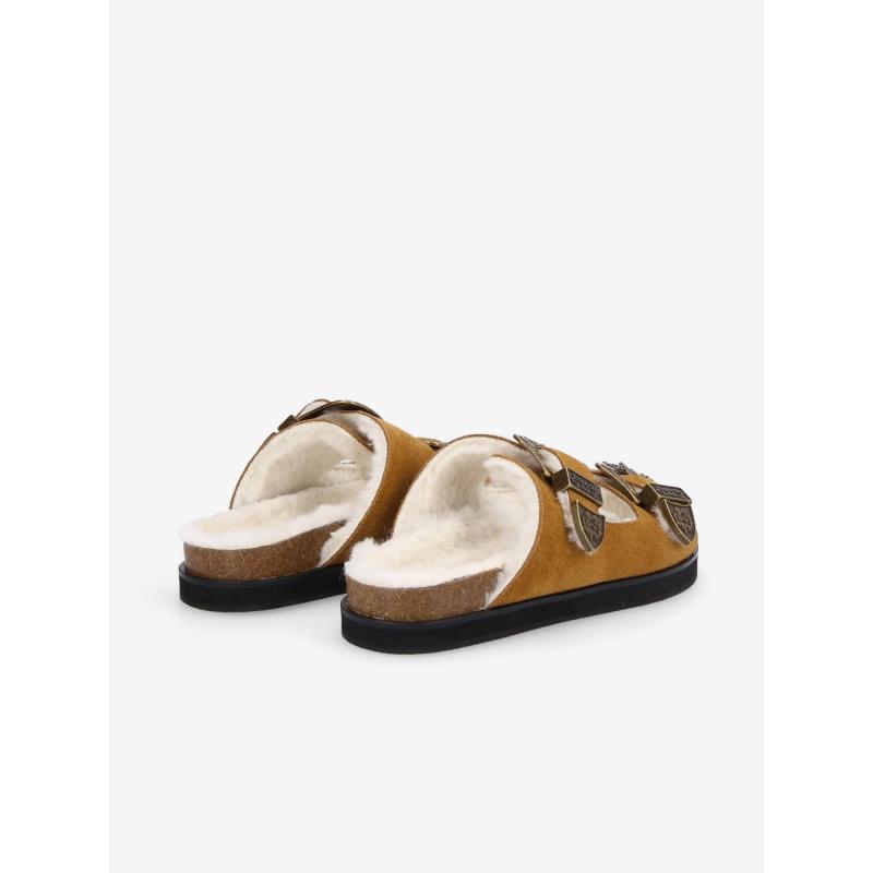 LUCIA BUCKLE W - SUEDE/FUR - COGNAC/DOVE